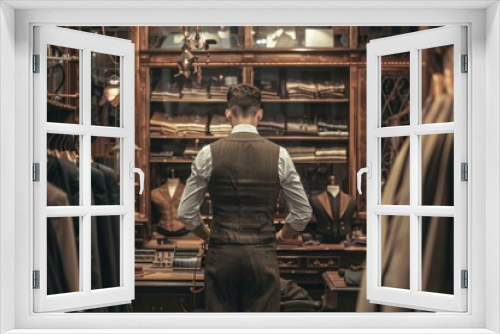 Tailor Measuring Client for Custom Suit in Elegant Bespoke Shop