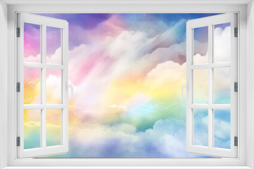 Vibrant clouds in sunset sky with pink and blue hues. Nature beauty, serene atmosphere, calmness concept. Rainbow clouds. Beautiful sky background. Heaven. Colorful Cloudscape. Copy Space. Watercolor