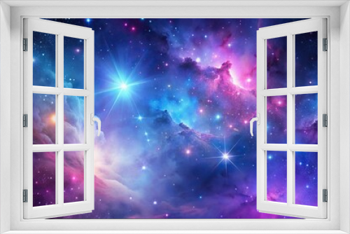 Stars in the night sky with purple pink and blue nebula background