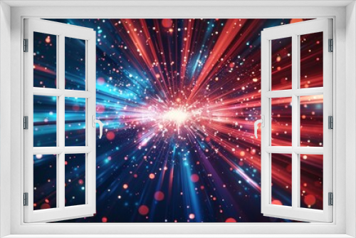 Vibrant, patriotic star bursts in red, blue, and white, US Independence Day ads and social media, modern festive design