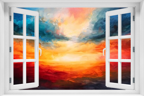 The interplay of warm and cool colors evokes a sense of sunrise