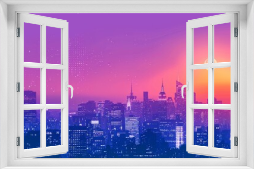 From top to bottom, the picture has a purple sky, orange, and white gradient background
