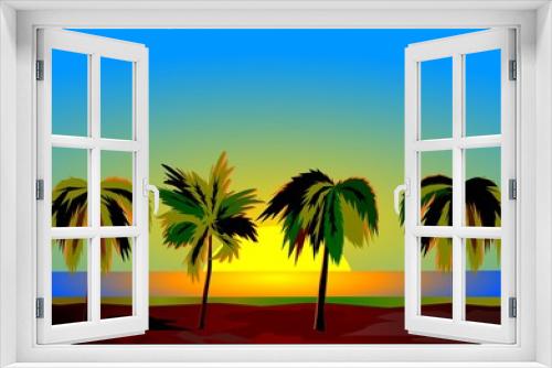 Fototapeta Naklejka Na Ścianę Okno 3D - Four palms  at dawn