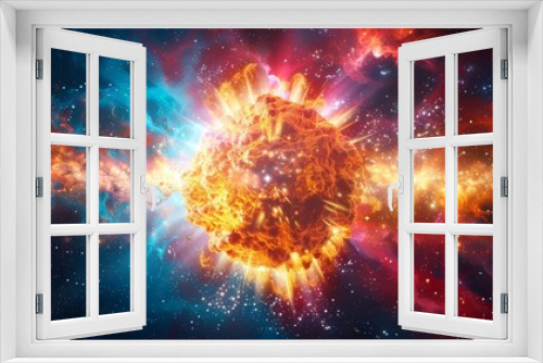 Vibrant cosmic explosion with bright colors and intricate details depicting a supernova in outer space, capturing the essence of the universe.