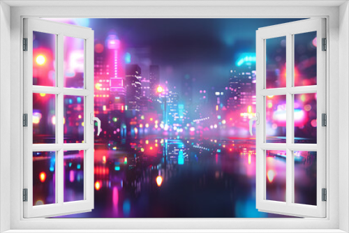 A big city at night in blurred lights