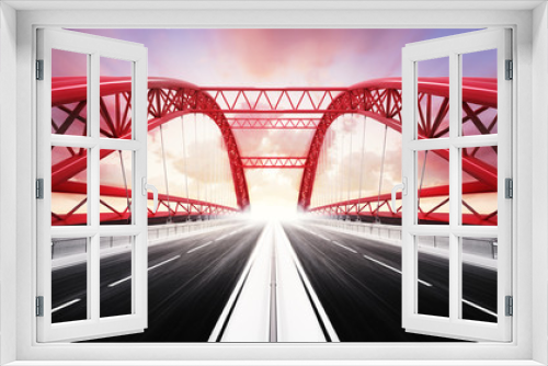 Fototapeta Naklejka Na Ścianę Okno 3D - empty two direction highway bridge in motion blur