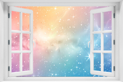 Celestial Dreams: Rainbow Pastel Galaxy Background with Shining Stars, Cosmic Harmony: Shimmering Stars in Rainbow Pastel Galaxy Background - Ai Generated