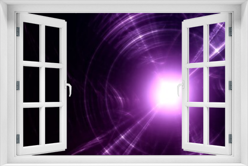 Futuristischer violetter Lichteffekt in hell leuchtender Energiestruktur. Geschwindigkeitseffekt. Abstrakte leuchtende Lichtlinien, bewegte Energiestrahlen, innovativ
