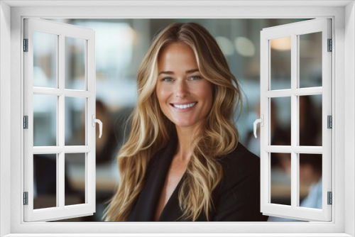 Professional Woman With Blonde Hair Smiling in Office