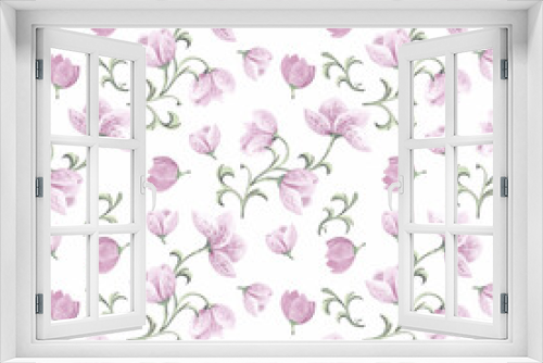Fototapeta Naklejka Na Ścianę Okno 3D - Pink watercolor flowers flowers, seamless pattern on a white background.