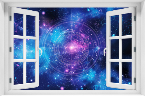 Bright and colorful astrological chart with cosmic background.