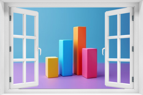 Colorful 3D bar graph on purple and blue background depicting statistical data analysis and business growth concept. 3D Illustration.