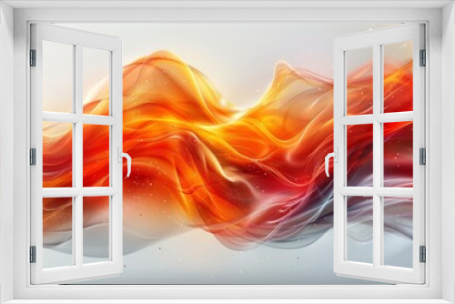 Abstract background with frosted glass effect, featuring dynamic, flowing waves in vibrant shades of orange and blue, creating a striking and elegant visual.