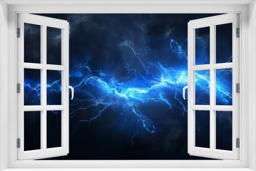 intense bright blue lightning strike on black background dramatic electrical storm illustration vector graphic