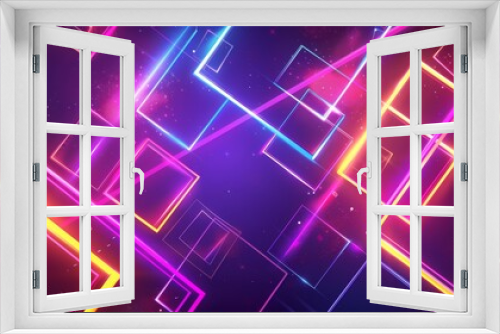 An abstract image of neon lights in various geometric shapes and colors against a dark background. The vibrant colors and dynamic composition create a futuristic and energetic feel.