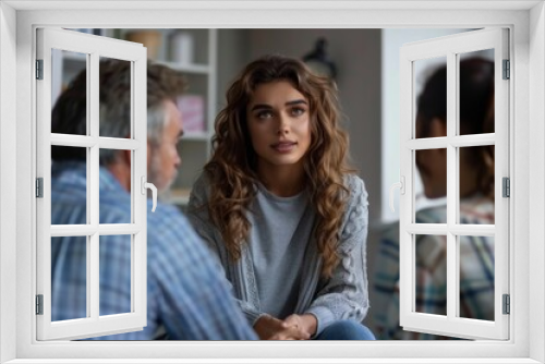 Man in plaid shirt beside woman in chair