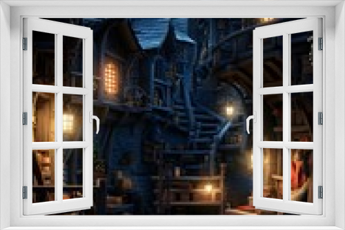Fairy tale castle in the night. 3D rendering. Fantasy world.