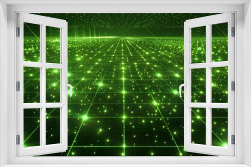 Glowing Green Grid Pattern With Bright Lights in a Digital Matrix