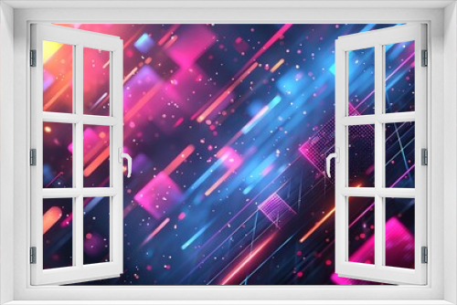 Abstract digital art with vibrant colors, diagonal lines and geometric shapes.  A futuristic and energetic background.
