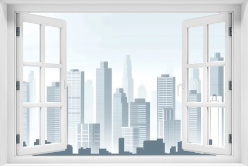 A minimalist business background depicting stylized vector buildings in a monochrome palette, showcasing an urban skyline under a clear sky.