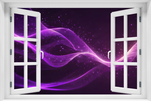 Purple digital particle waves and light abstract background with shining stars.