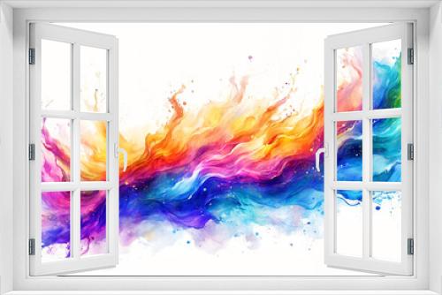 A captivating display of rainbow watercolor paints blending seamlessly together on a pristine white surface, creating a harmonious and colorful composition