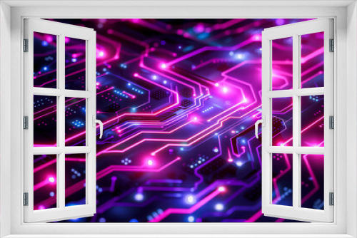 High tech futuristic background, circuit board pink blue lights