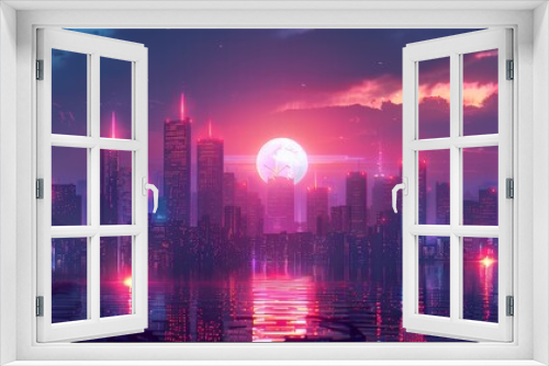 Futuristic cityscape with neon lights: Design a vibrant futuristic cityscape illuminated by neon lights.