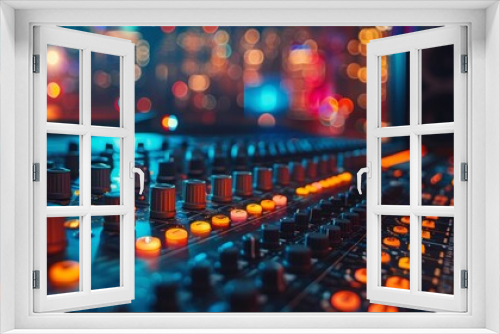 Closeup of Soundboard Controls at a Nighttime Concert