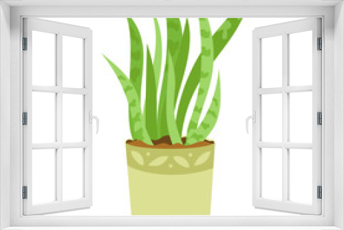 Fototapeta Naklejka Na Ścianę Okno 3D - Sansevieria houseplant in pot for home interior decoration. Snake plant in flowerpot. Vector flat illustration indoor flower in a pot on a white background