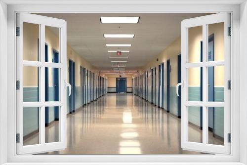 School hallway High School hallway corridor in College or university empty hall generative ai