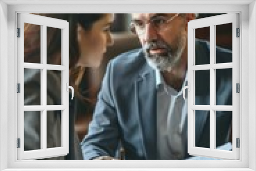 A lawyer explains documents to his client in an office setting