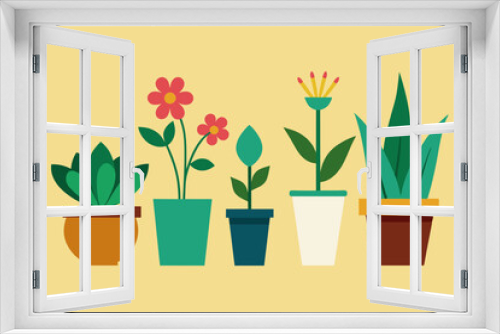 Fototapeta Naklejka Na Ścianę Okno 3D - set of indoor plants from six different vector illustration