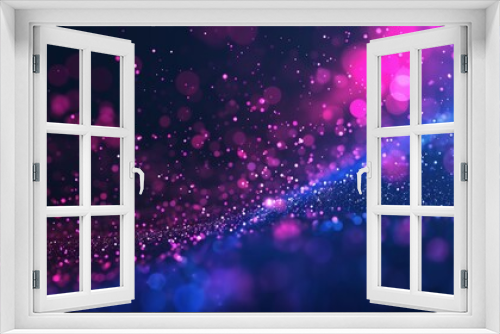 A dark blue and pink gradient background with particles of light.