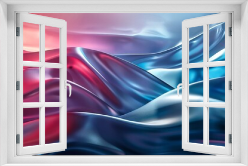 Abstract red and blue wavy silk satin fabric background with soft smooth waves