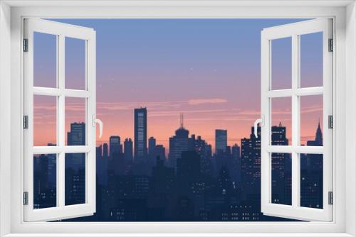 Subdued city skyline silhouette against a twilight sky, perfect for urban-themed projects, Generative AI