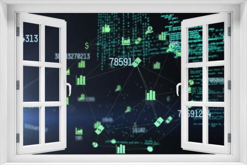 Image of data processing over network of connections with icons