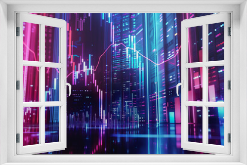 Futuristic Cityscape with Glowing Financial Graphs.
