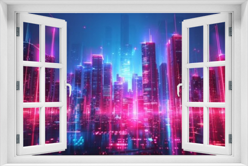 Generate an image showcasing the futuristic aesthetic of a cityscape