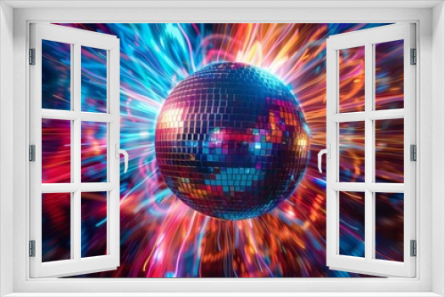 A vibrant and chaotic burst of colors from a disco ball in motion