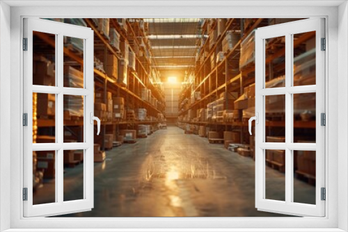 Warehouse Interior with Sunlight Streaming Through