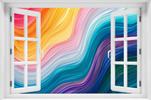 A digitally enhanced abstract wallpaper featuring rainbow-colored wavy lines with a neo-abstract realism