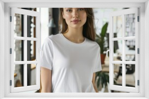 Businesswoman in a Plain White T-Shirt at the Office Generative AI