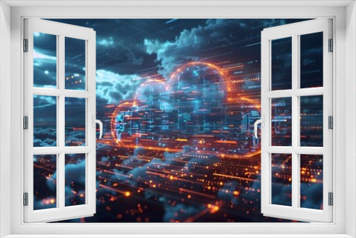 Futuristic Cloud Computing Financial Trading Platform with Cityscape Skyline