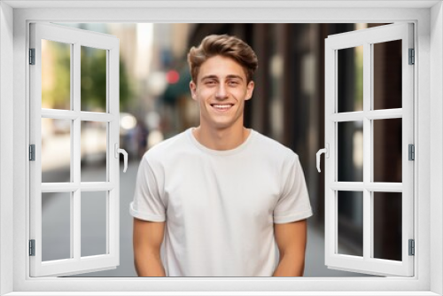 Portrait of handsome attractive young man with short haircut 