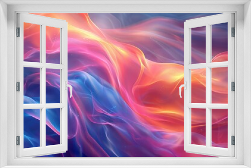 Holographic abstract background with blurred fluid shapes in blue, pink, and orange colors.