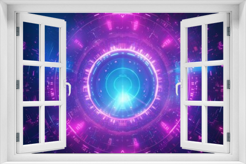 Abstract purple peace symbol with digital and cosmic elements, evoking a sense of universal harmony and futuristic design