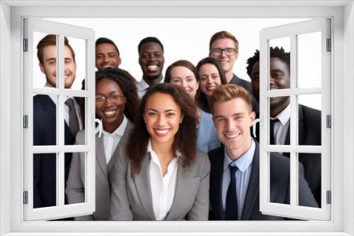 Interracial group of smiling businesswomen and  businessmen at work on white background. Women in suits at work. Men bosses. Political woman. Business world. Job recruitment. 