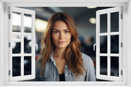 confident woman, smiling female engineer looking at camera