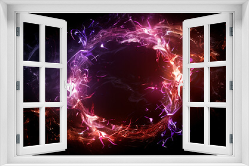 Abstract glowing purple and red fire ring frame on a black background